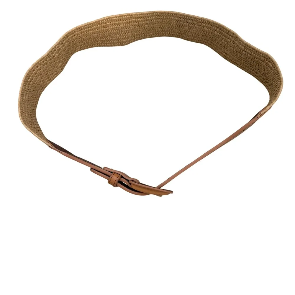 Banana Republic Tan Woven Straw Leather Trim Stretch Waist Belt Small Boho